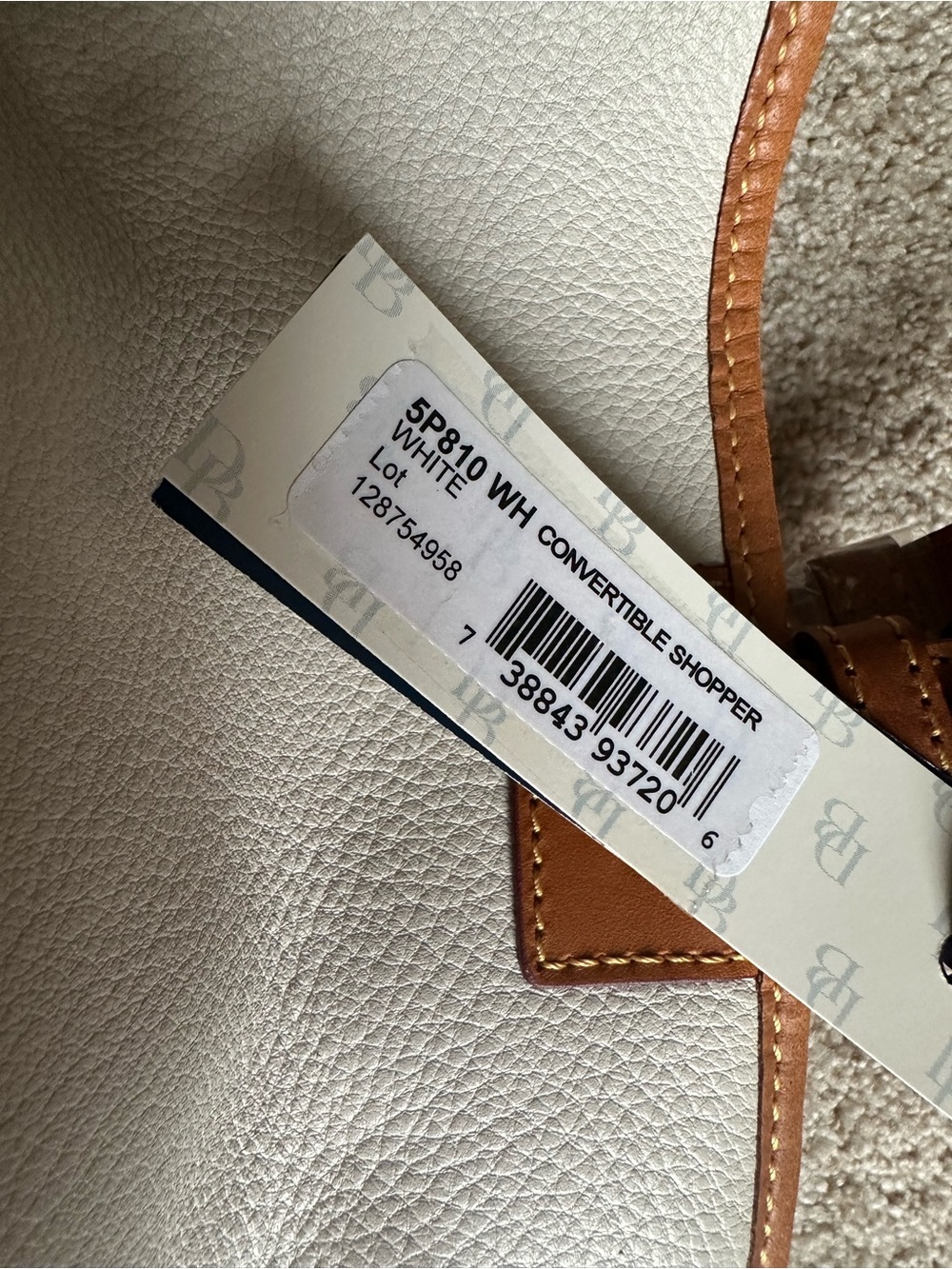 Dooney & Bourke White Pebble Leather Tote with Tan Trim - Picture 5 of 15
